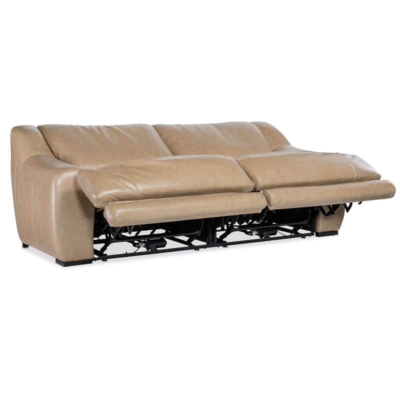 Bowery Hill Power Sofa in Brown Leather with Adjustable Headrests
