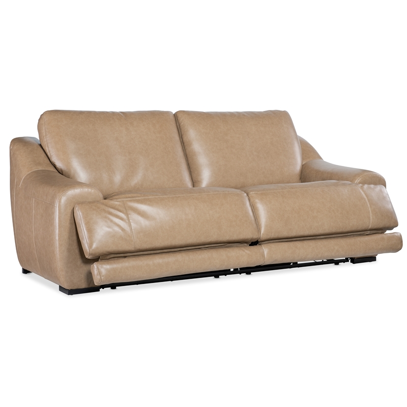 Bowery Hill Power Sofa in Brown Leather with Adjustable Headrests