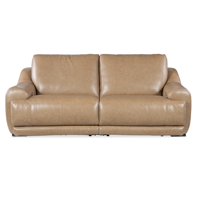 Bowery Hill Power Sofa in Brown Leather with Adjustable Headrests