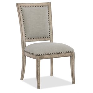 Bowery Hill Upholstered Side Chair in Grey Linen with Bronze Nailheads