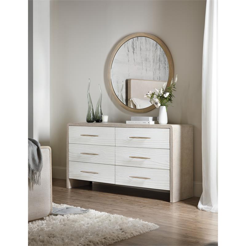Bowery Hill Round Reeded Trim Bedroom Wall Mirror in Terrain Taupe