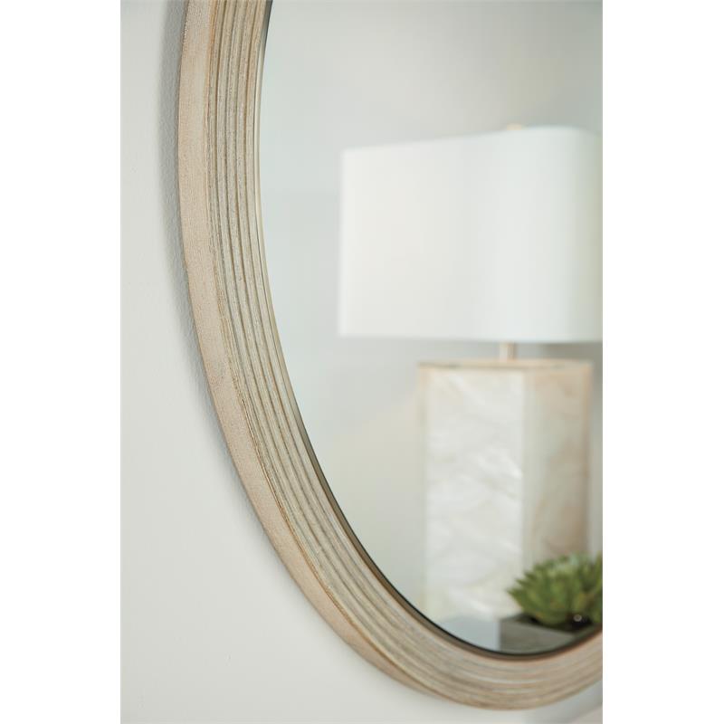 Bowery Hill Round Reeded Trim Bedroom Wall Mirror in Terrain Taupe