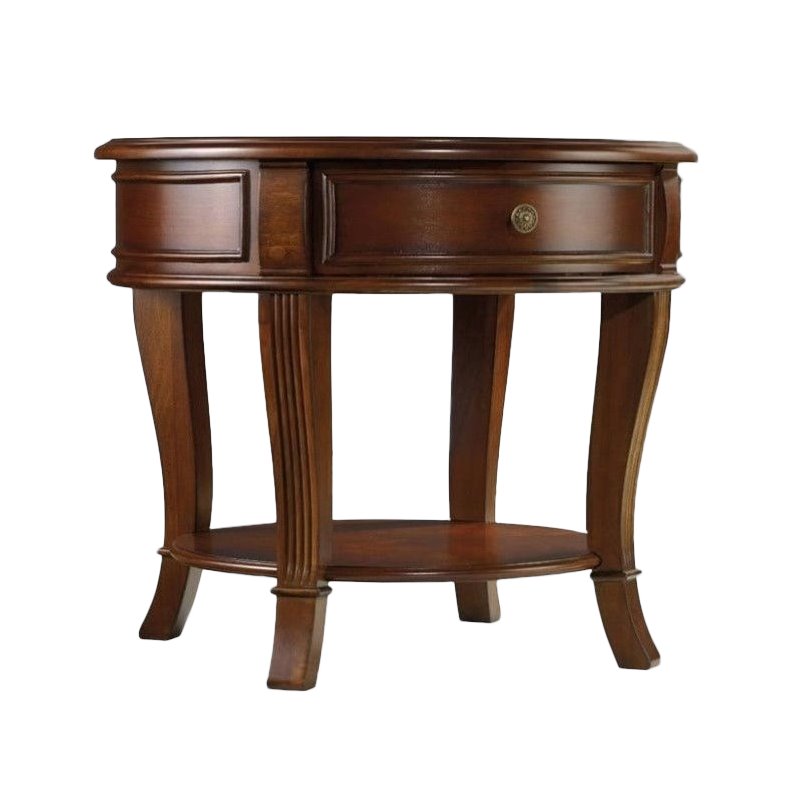 Bowery Hill Round Lamp Table with 1 Drawer in Distressed Clear Cherry