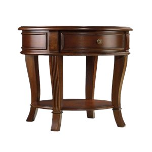 Bowery Hill Round Lamp Table with 1 Drawer in Distressed Clear Cherry