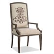 Bowery Hill Embroidered Arm Dining Chair in Rustic Walnut with Ecru Seat