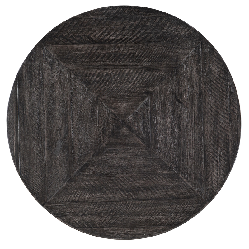 Bowery Hill Modern Round End Table in Distressed Black and Brushed Pewter
