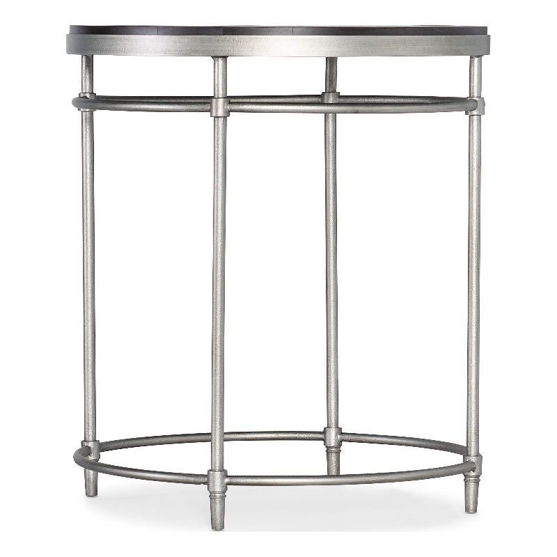 Bowery Hill Modern Round End Table in Distressed Black and Brushed Pewter