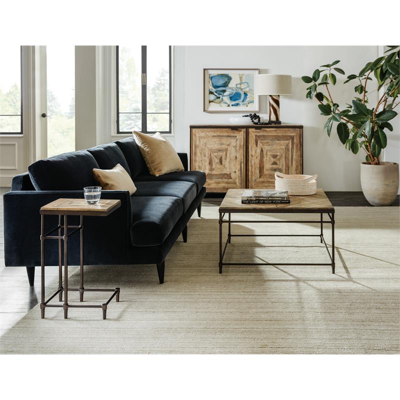 Bowery Hill Square Acacia Cocktail Table in Light Natural and Bronze