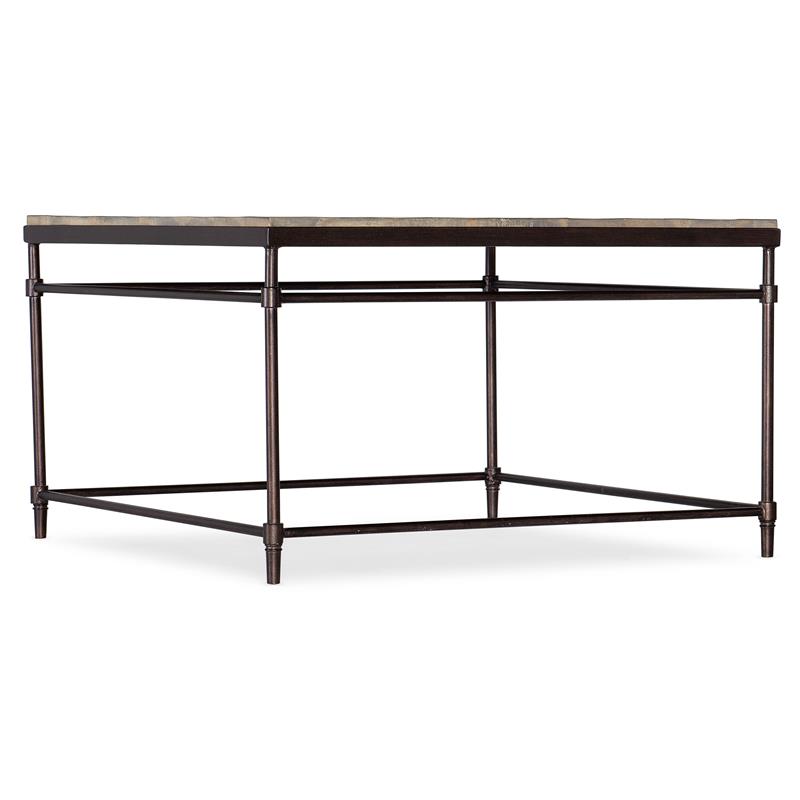 Bowery Hill Square Acacia Cocktail Table in Light Natural and Bronze