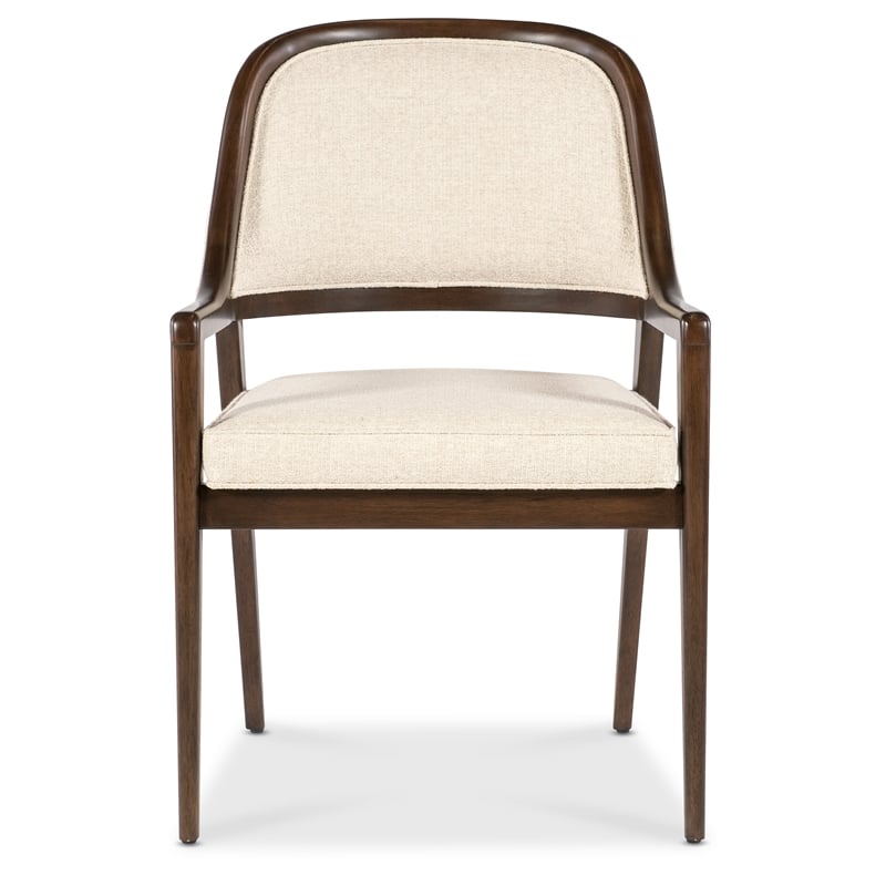 Bowery Hill Barrel Back Upholstered Dining Arm Chair in Beige Fabric