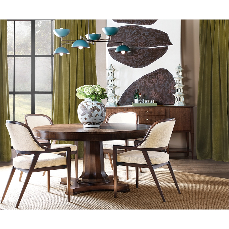 Bowery Hill Barrel Back Upholstered Dining Arm Chair in Beige Fabric