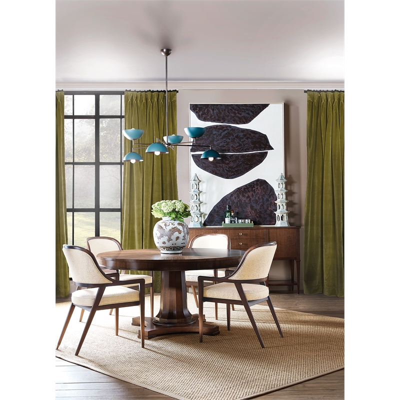 Bowery Hill Barrel Back Upholstered Dining Arm Chair in Beige Fabric