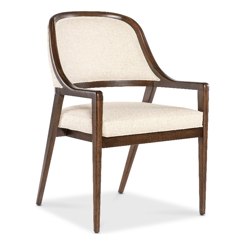 Bowery Hill Barrel Back Upholstered Dining Arm Chair in Beige Fabric