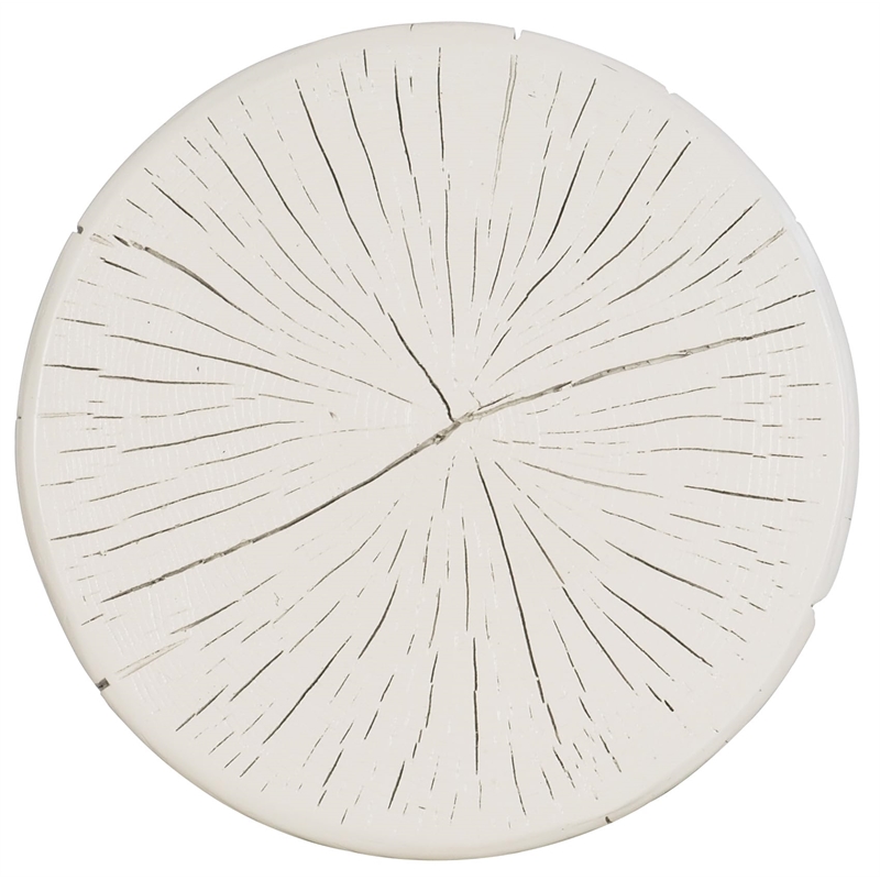 Bowery Hill Round Carved Resin Stump End Table in Creamy White