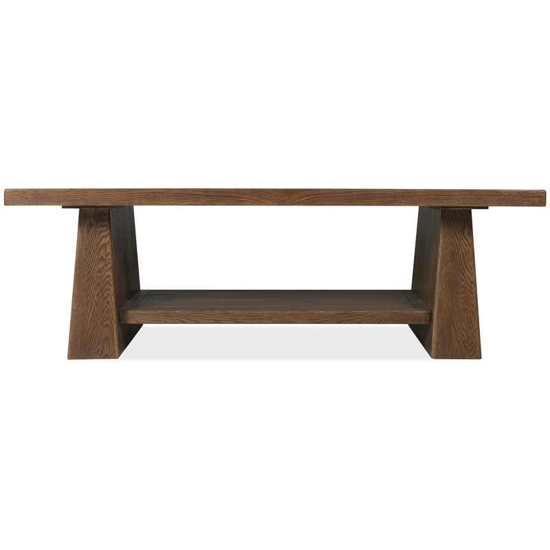 Bowery Hill Rectangle Oak Cocktail Table in Worn Saddle Brown Wood