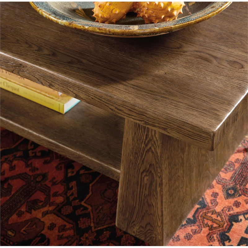 Bowery Hill Rectangle Oak Cocktail Table in Worn Saddle Brown Wood