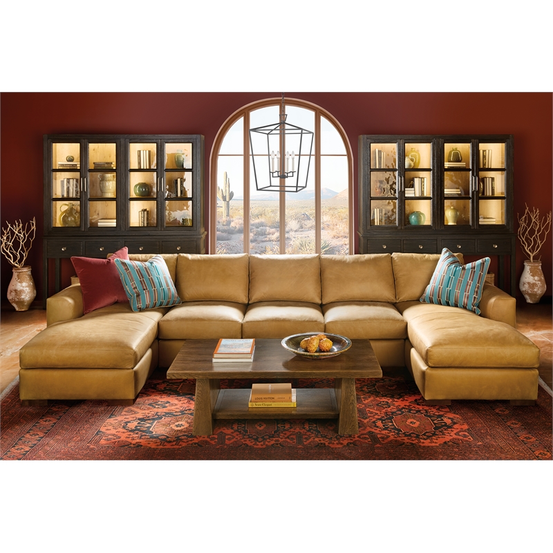 Bowery Hill Rectangle Oak Cocktail Table in Worn Saddle Brown Wood