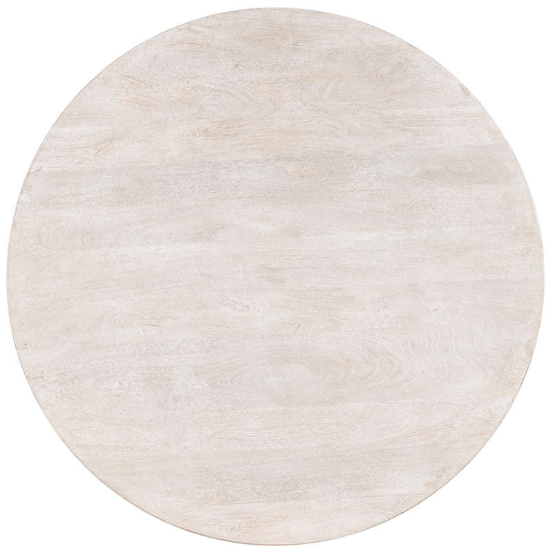 Bowery Hill Round Mango Wood Pedestal Dining Table in Cream White