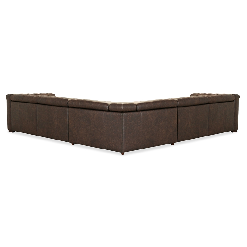 Bowery Hill 5 Seat Leather Sectional with 3 Power Recliners in Brown