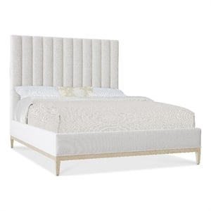 Bowery Hill Queen Upholstered Bed with Channeled White Fabric Headboard