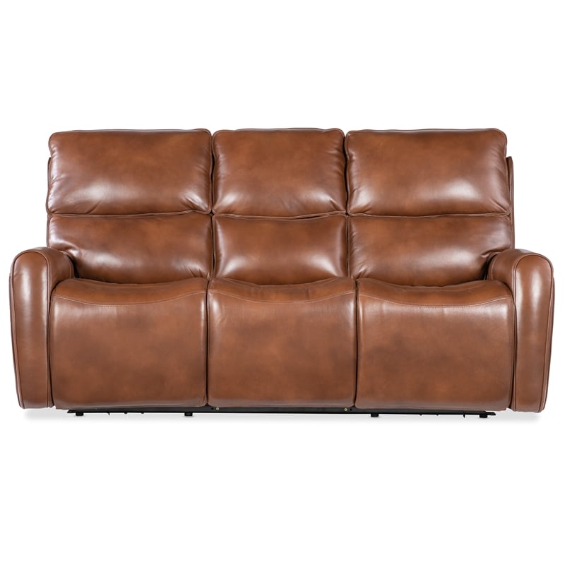 Bowery Hill Power Sofa with Power Headrest and Lumbar in Brown Leather