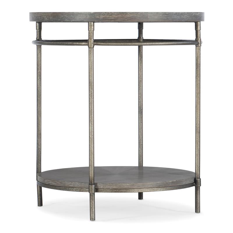 Bowery Hill Round Acacia End Table with Metal Frame in Golden Brown