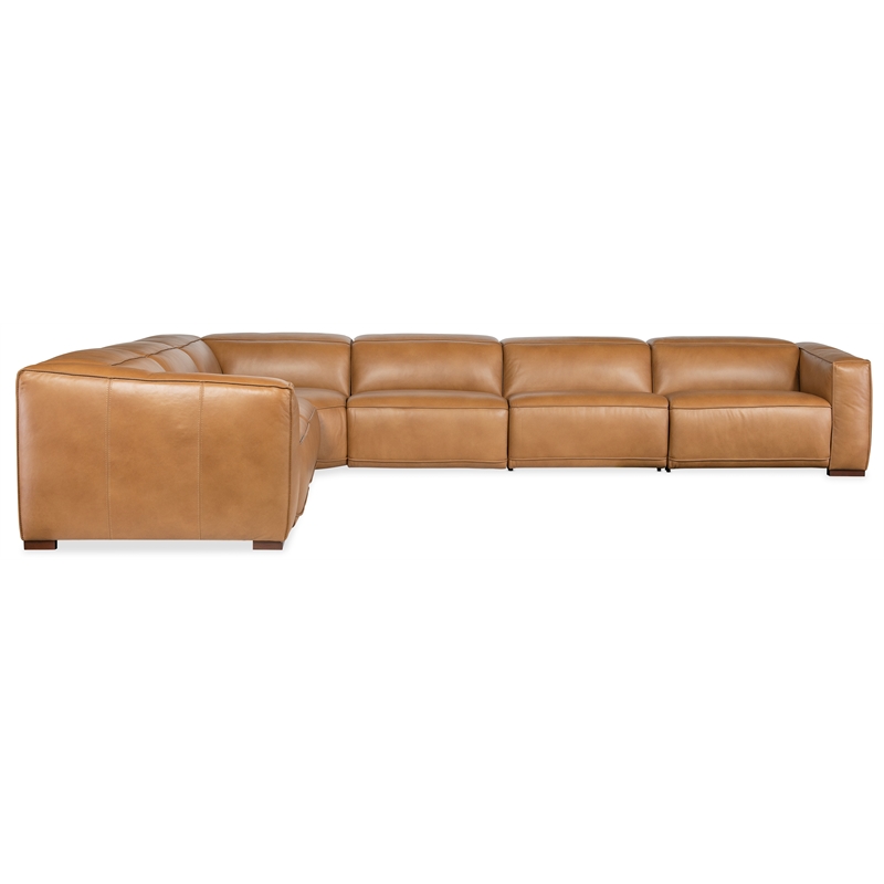 Bowery Hill 6 Seat Brown Leather Power Recline Sectional with Wedge