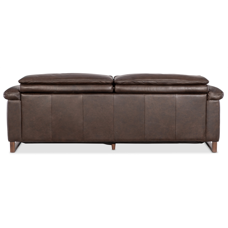 Bowery Hill Oversized Power Sofa with Power Headrest in Brown Leather