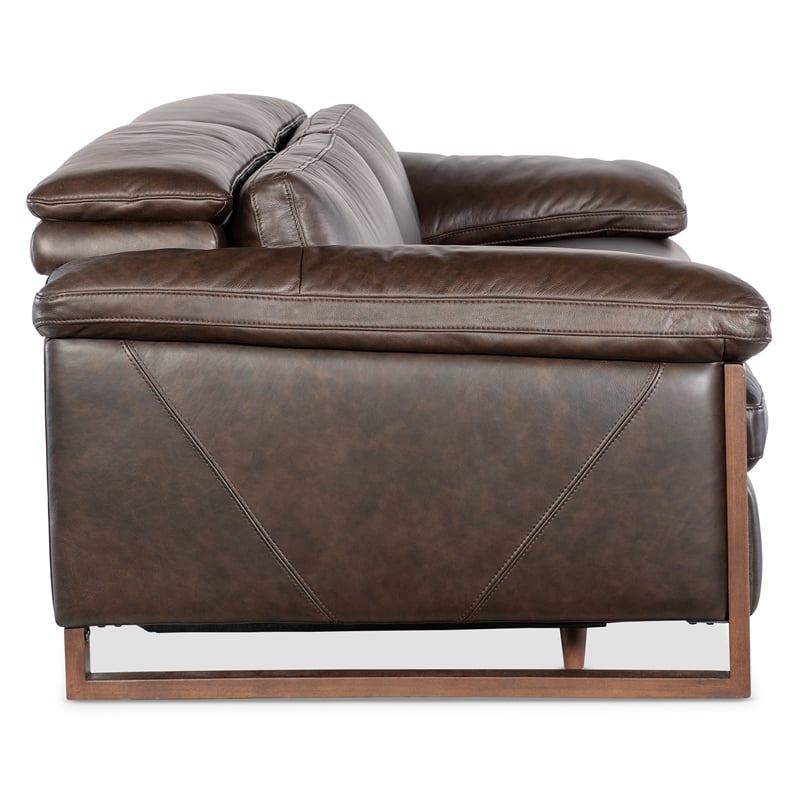 Bowery Hill Oversized Power Sofa with Power Headrest in Brown Leather