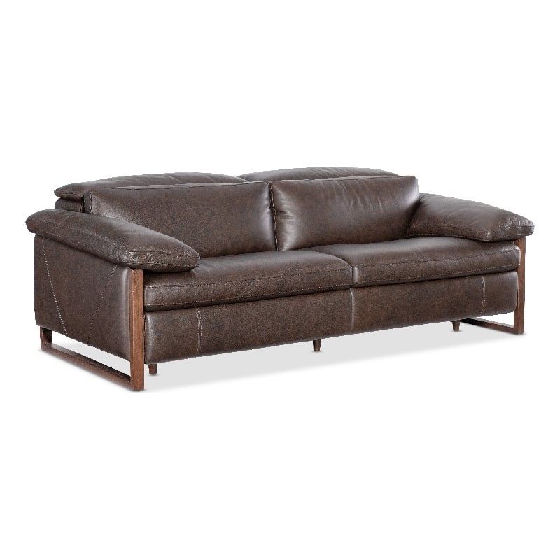 Bowery Hill Oversized Power Sofa with Power Headrest in Brown Leather