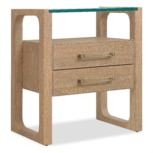 Bowery Hill 2 Drawer Nightstand with Glass Top in Desert Oak Finish