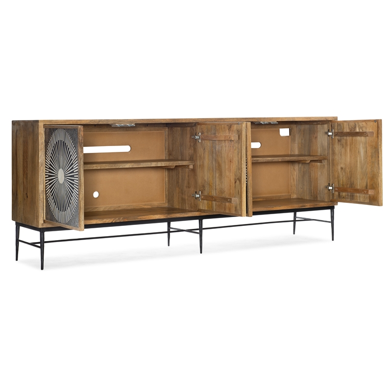 Bowery Hill 4 Door Mango Wood Entertainment Console in Medium Brown