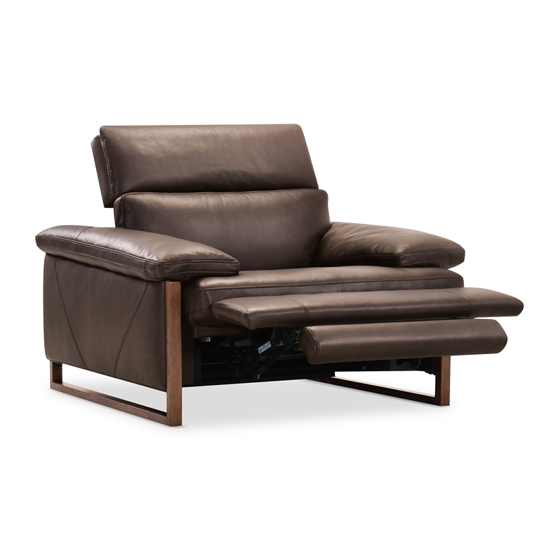 Bowery Hill Oversized Power Recliner with Power Headrest in Brown Leather