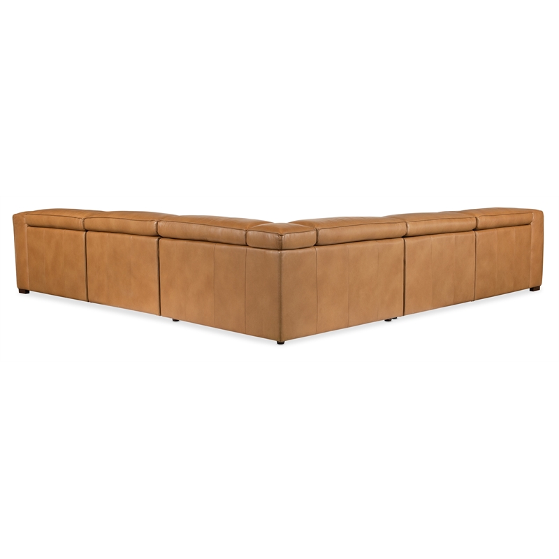 Bowery Hill 5 Seat Brown Leather Power Recline Sectional with Wedge