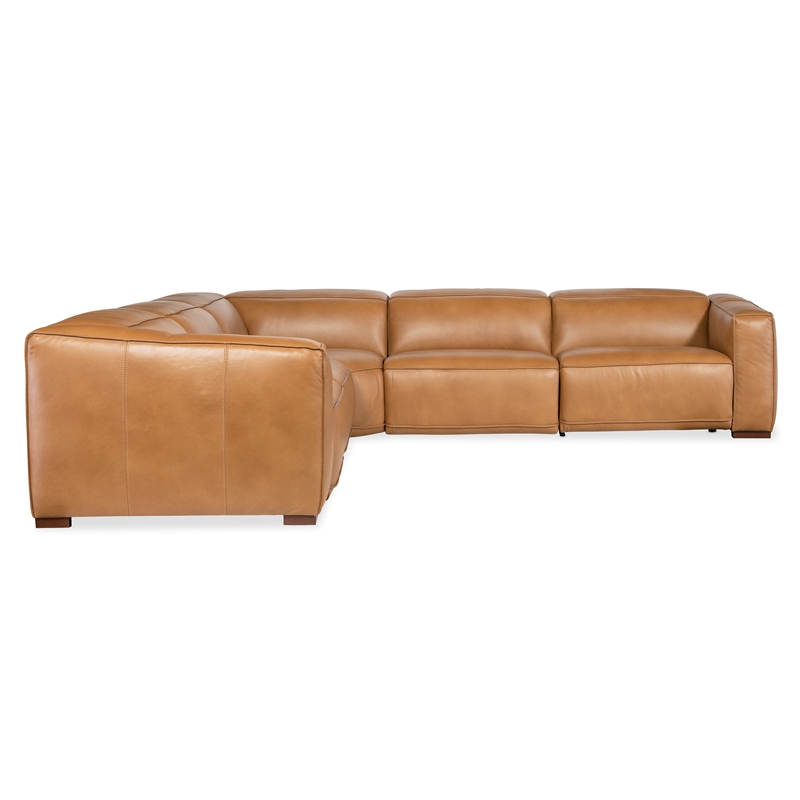 Bowery Hill 5 Seat Brown Leather Power Recline Sectional with Wedge