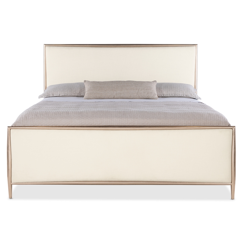 Bowery Hill King Upholstered Metal Bed in Beige Performance Fabric