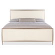 Bowery Hill King Upholstered Metal Bed in Beige Performance Fabric