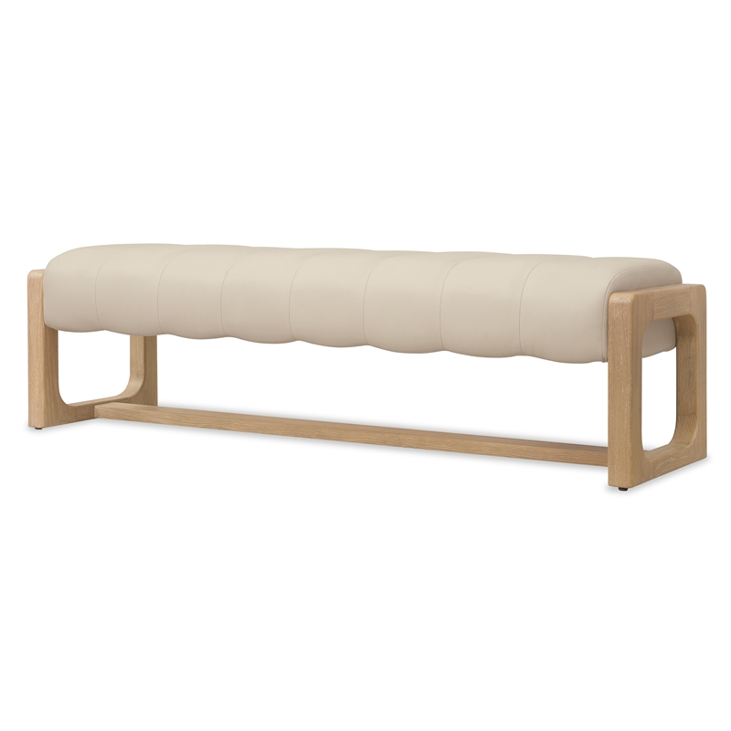 Bowery Hill Channeled Leather Bed Bench in Sunbleached Beige Tone