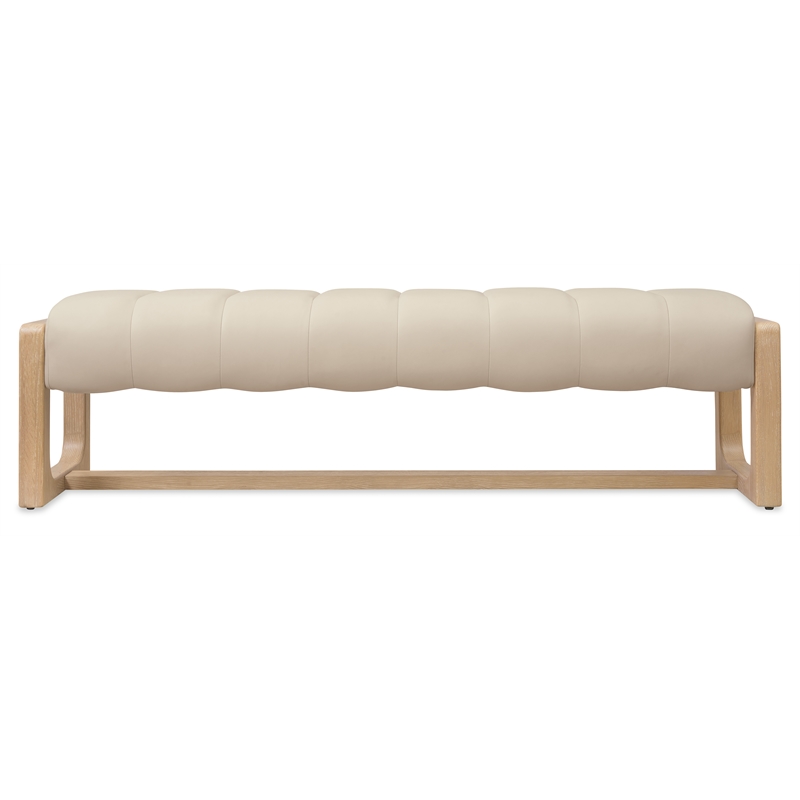 Bowery Hill Channeled Leather Bed Bench in Sunbleached Beige Tone