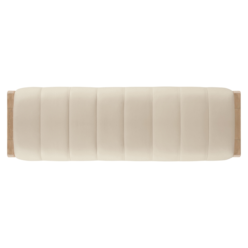 Bowery Hill Channeled Leather Bed Bench in Sunbleached Beige Tone