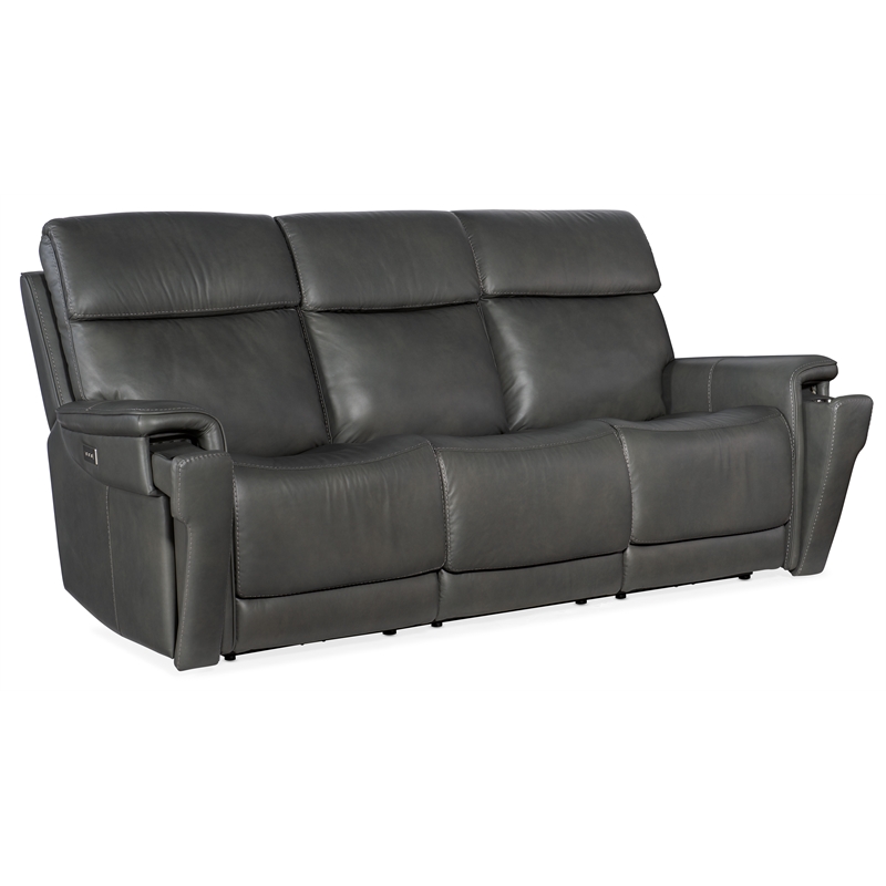Bowery Hill Zero Gravity Power Sofa with Power Headrest in Gray Leather