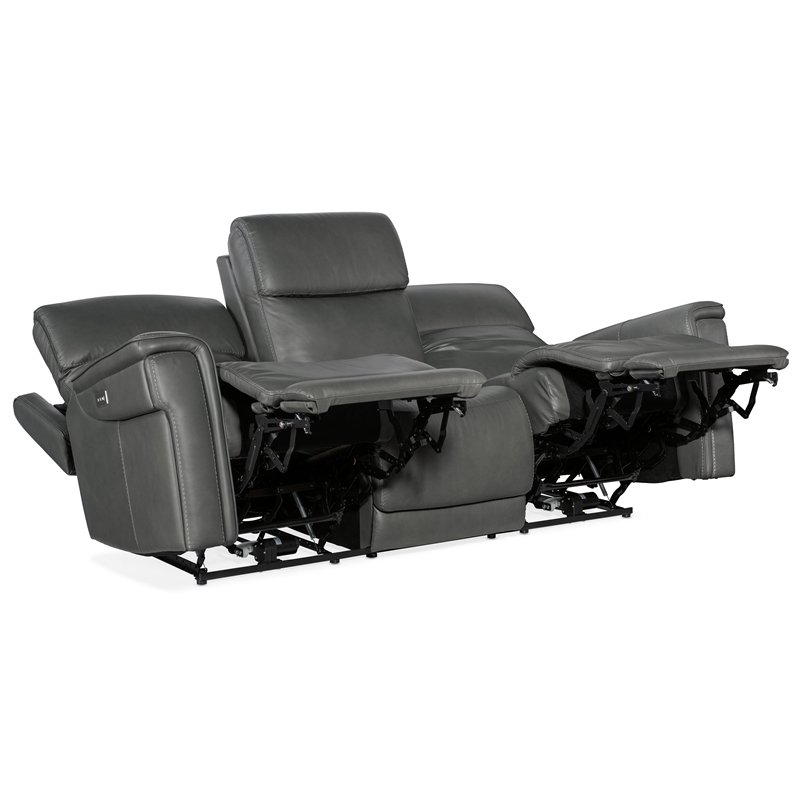 Bowery Hill Zero Gravity Power Sofa with Power Headrest in Gray Leather
