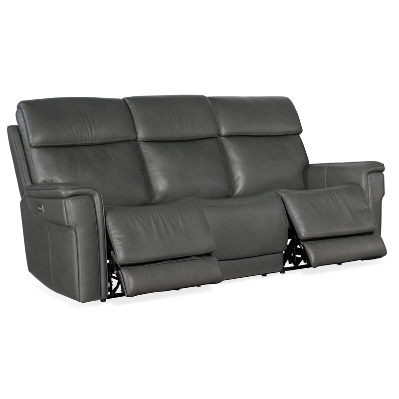 Bowery Hill Zero Gravity Power Sofa with Power Headrest in Gray Leather