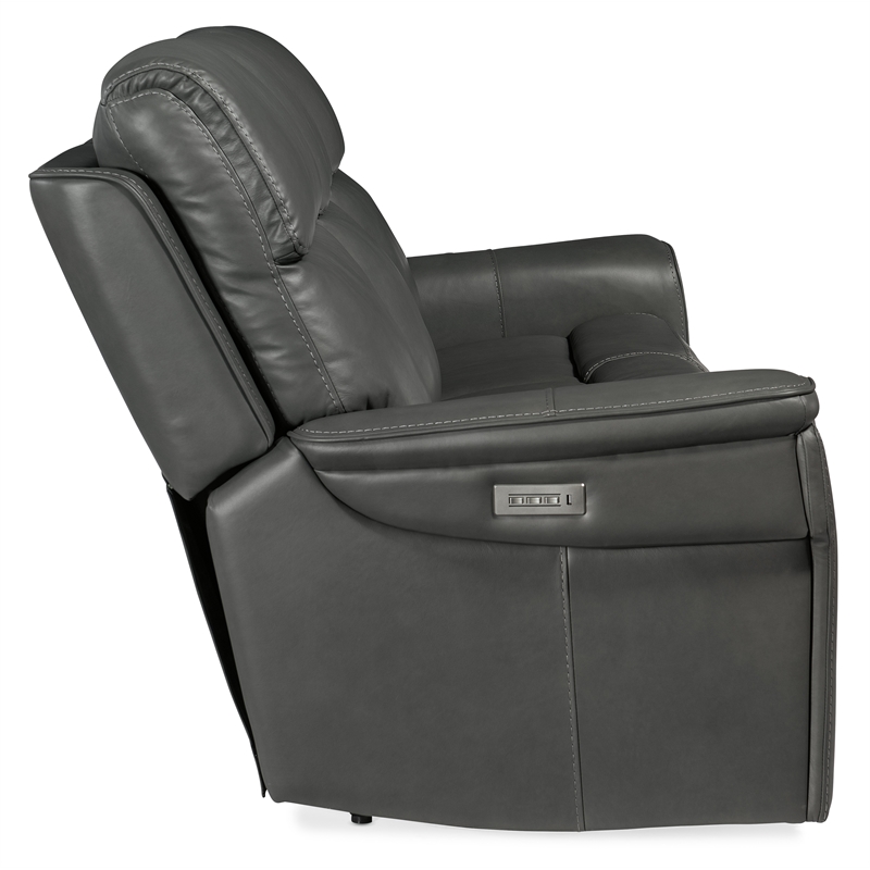 Bowery Hill Zero Gravity Power Sofa with Power Headrest in Gray Leather