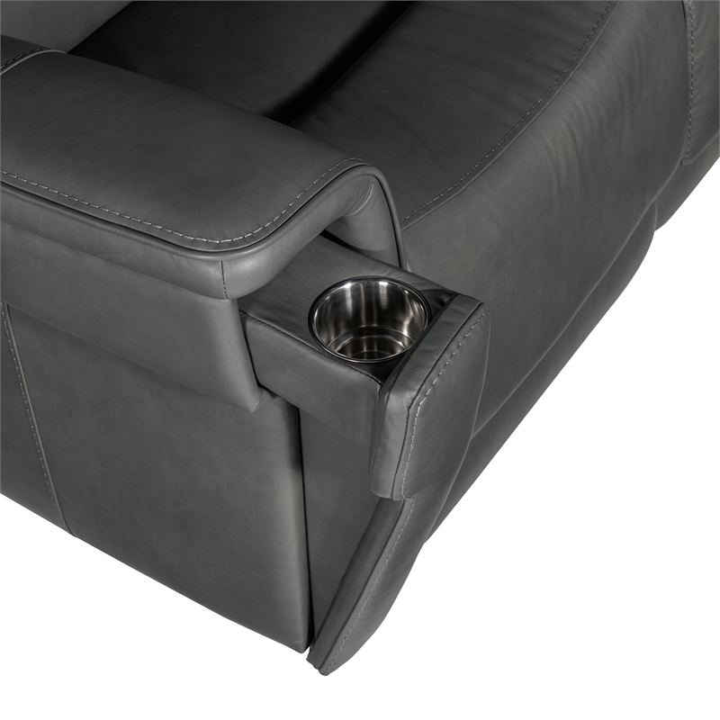 Bowery Hill Zero Gravity Power Sofa with Power Headrest in Gray Leather