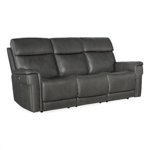 bowery hill zero gravity power sofa with power headrest in gray leather