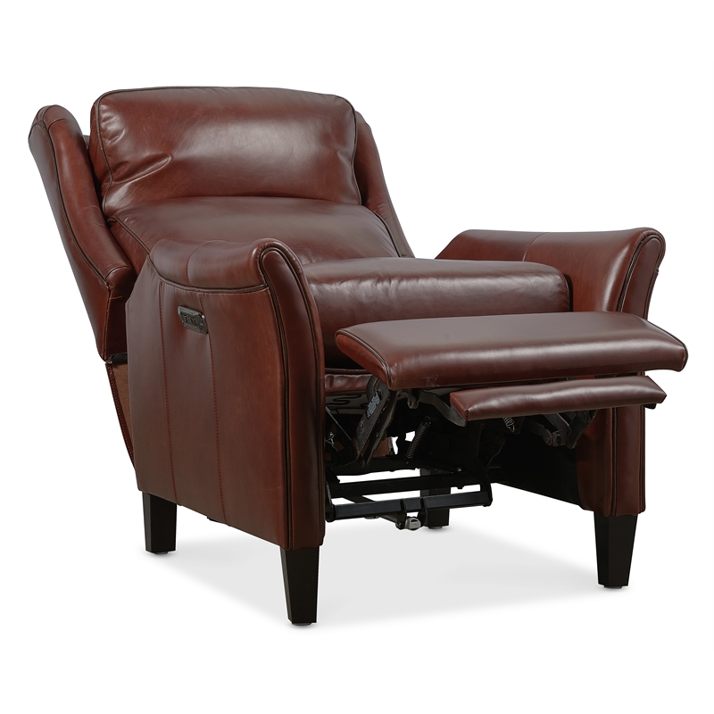 Bowery Hill Wingback Power Recliner with Headrest in Burgundy Leather
