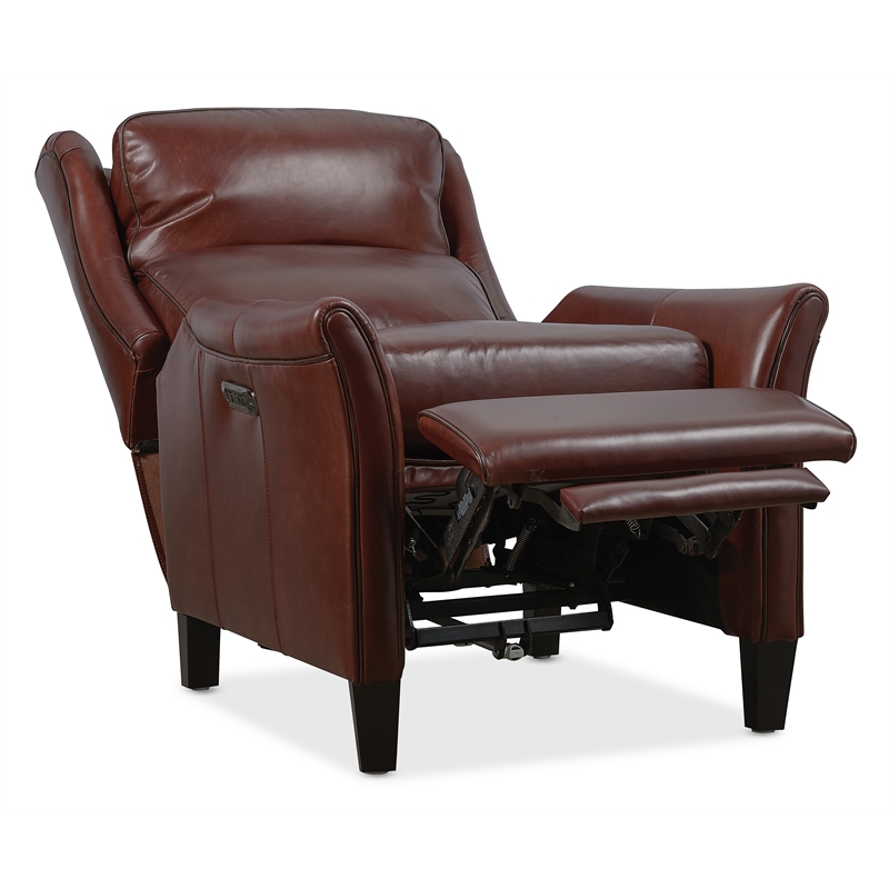 Bowery Hill Wingback Power Recliner with Headrest in Burgundy Leather