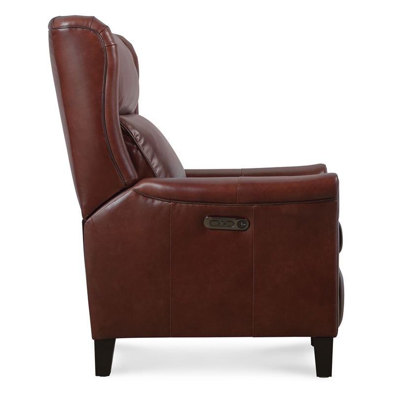 Bowery Hill Wingback Power Recliner with Headrest in Burgundy Leather