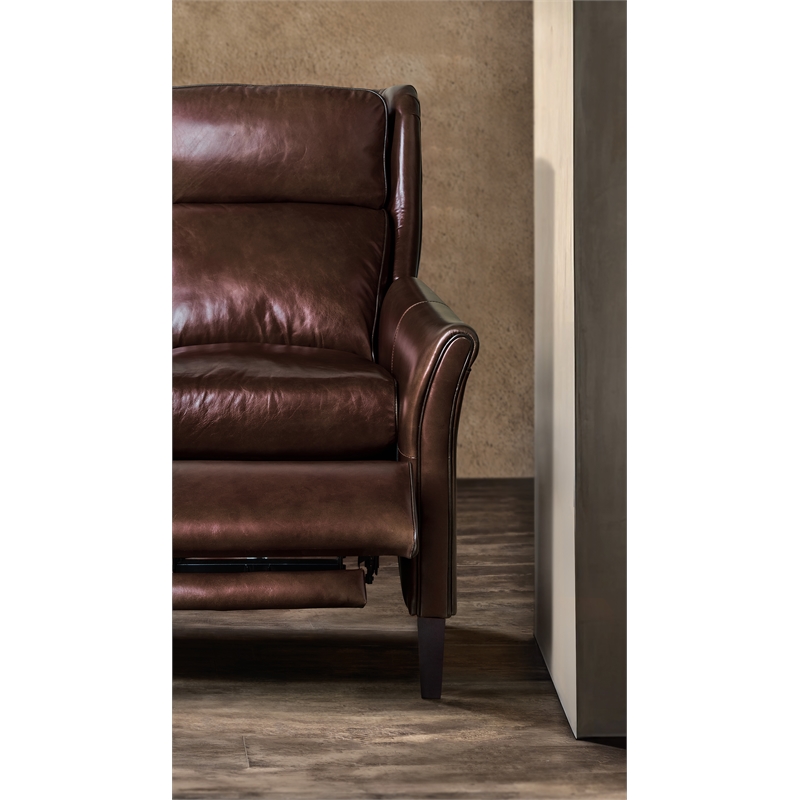 Bowery Hill Wingback Power Recliner with Headrest in Burgundy Leather
